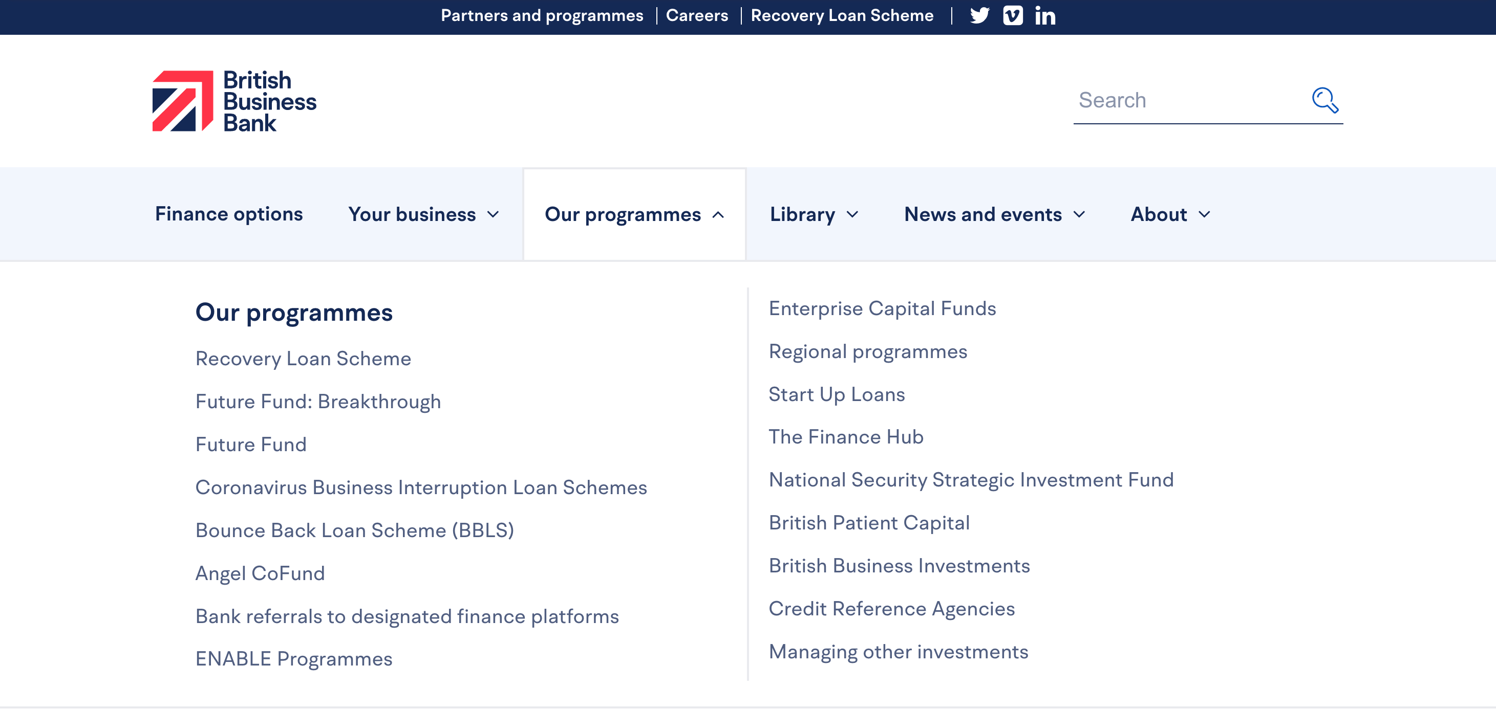 Before BBB dropdown navigation