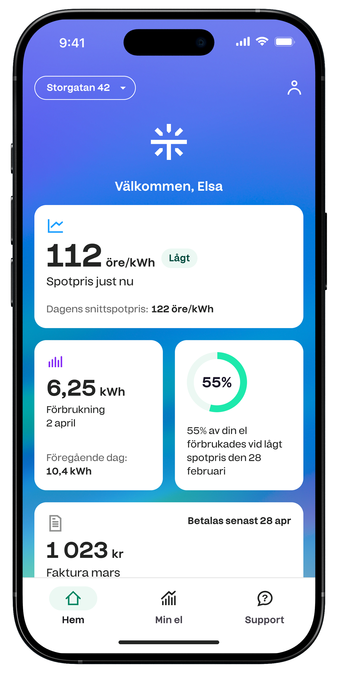 Telge app design - home screen